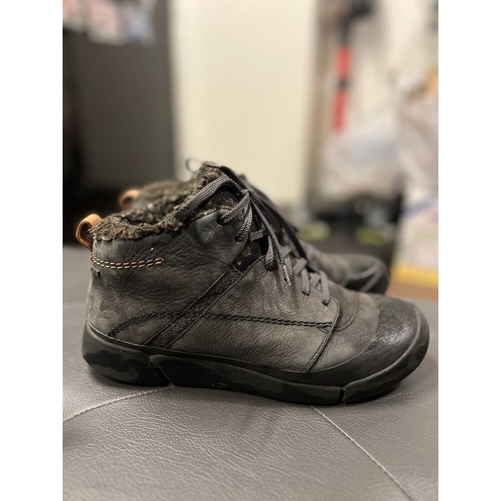 Clarks Tri Active Boot Gore-Tex Ankle Boots Black Leather Shearling W8.5